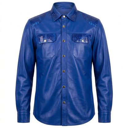 Kashani Royal Blue Alligator/Lambskin Button-Up Shirt