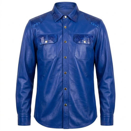 Kashani Royal Blue Alligator/Lambskin Button-Up Shirt