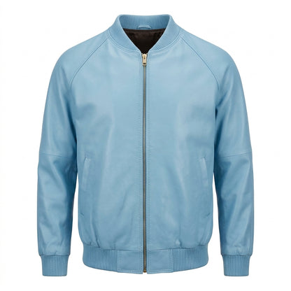 Baby Blue Naked Lambskin Bomber Jacket