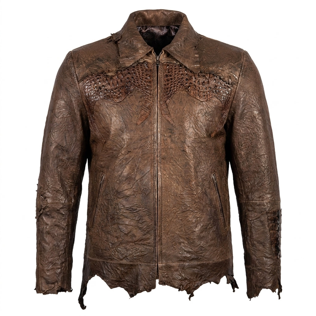 Kashani LUX Chocolate Raw Cut Alligator Lambskin Bomber Jacket
