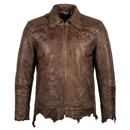 Kashani LUX Chocolate Raw Cut Alligator Lambskin Bomber Jacket