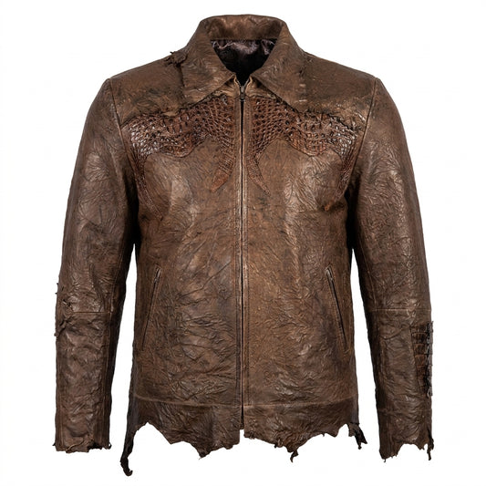 Kashani LUX Chocolate Raw Cut Alligator Lambskin Bomber Jacket