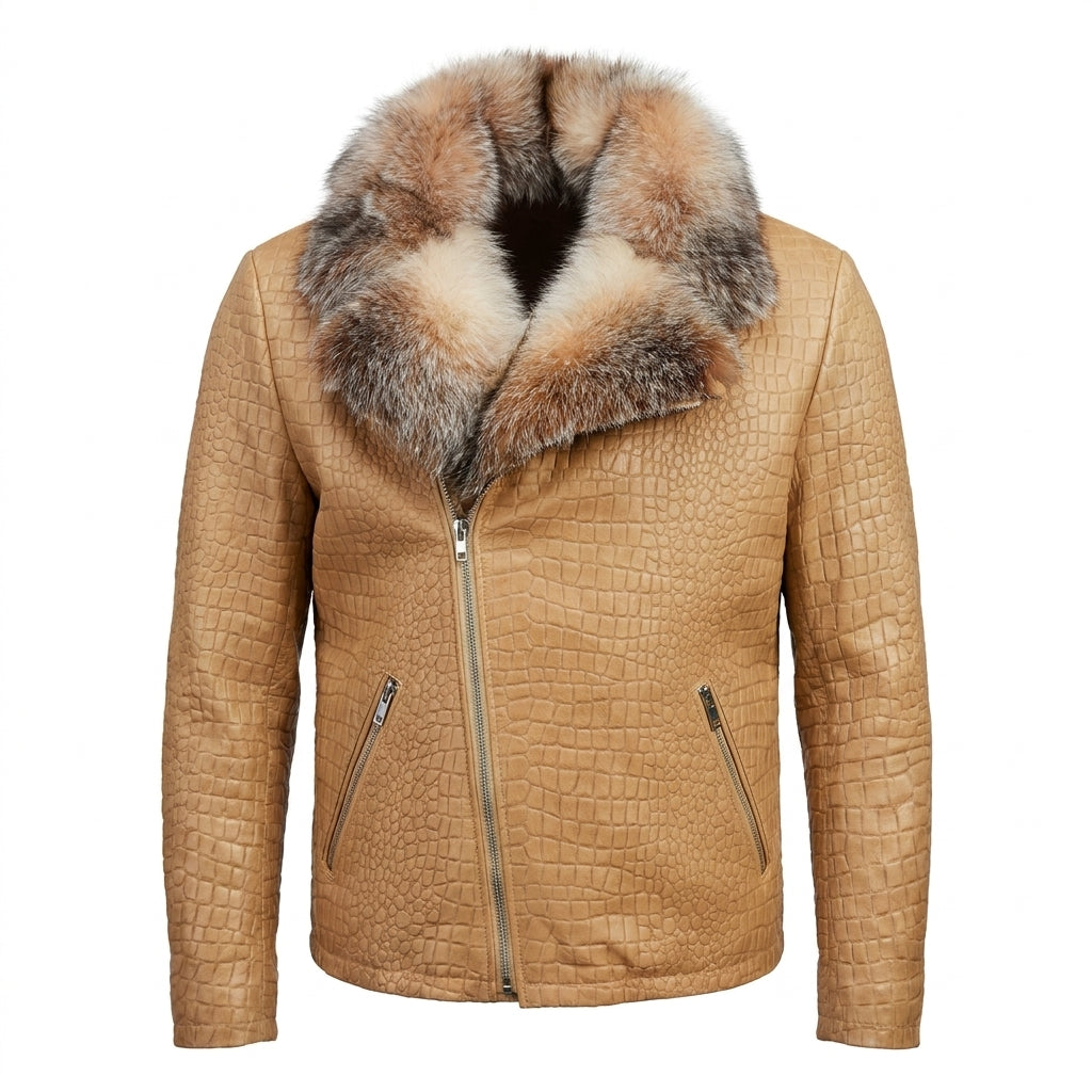 Kashani Dune Alligator Fox Fur Biker Jacket