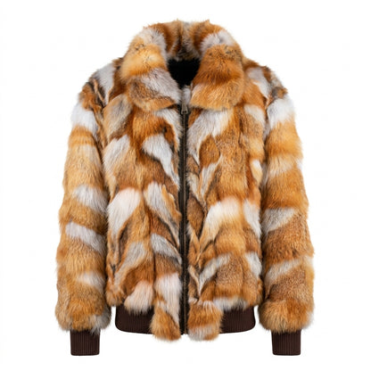 Kashani Men's Natural Red Fox Diamond Cut Bomber Coat