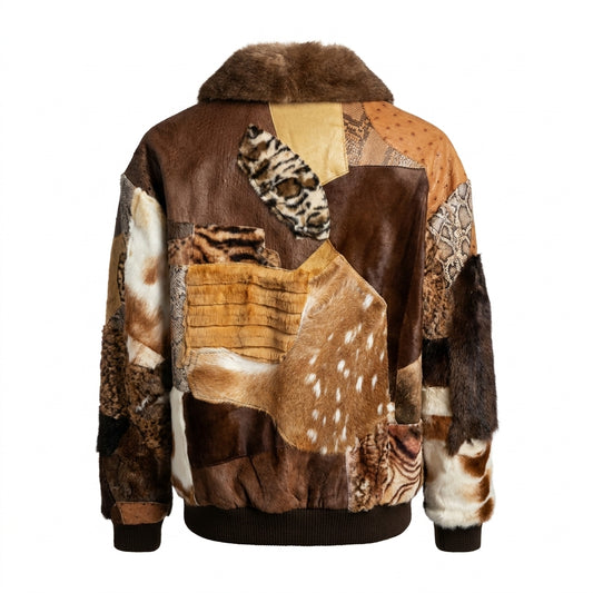 Kashani Brown Patchwork Persian Lamb, Python & Fur Bomber Jacket
