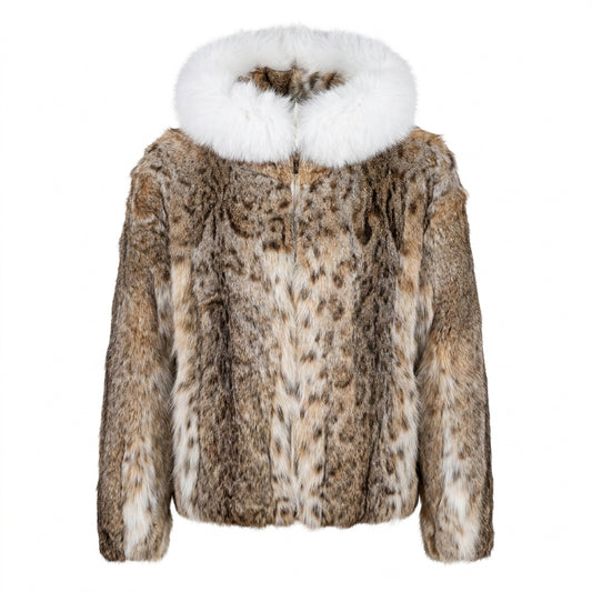 Kashani Men's Natural Lynx Fur Jacket with Fox Fur Hood