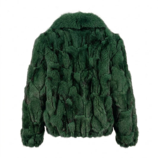 Kashani Men's Green Diamond Cut Fox Fur Coat