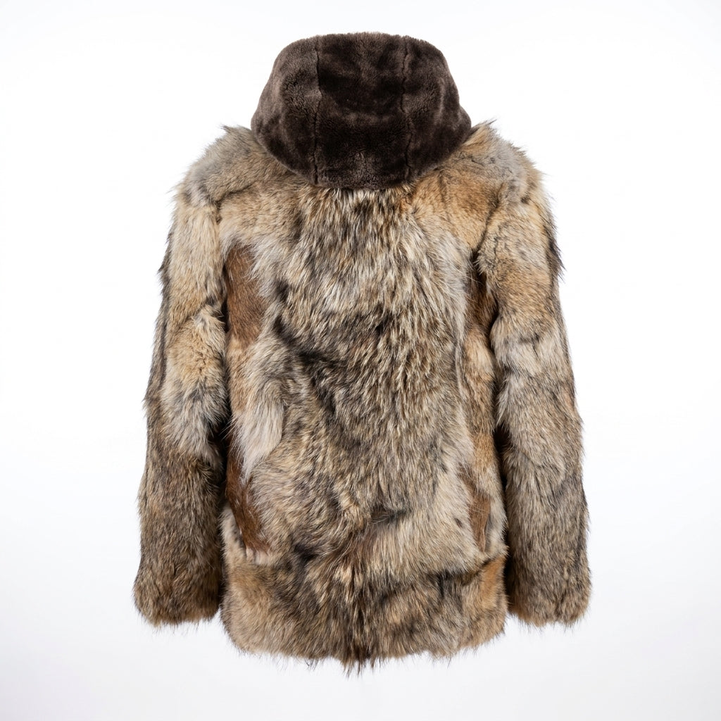 Kashani Natural Coyote Fur & Antelope Hooded Jacket