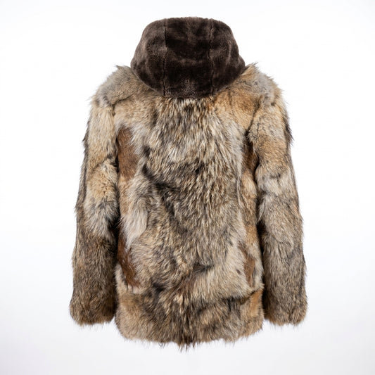 Kashani Natural Coyote Fur & Antelope Hooded Jacket