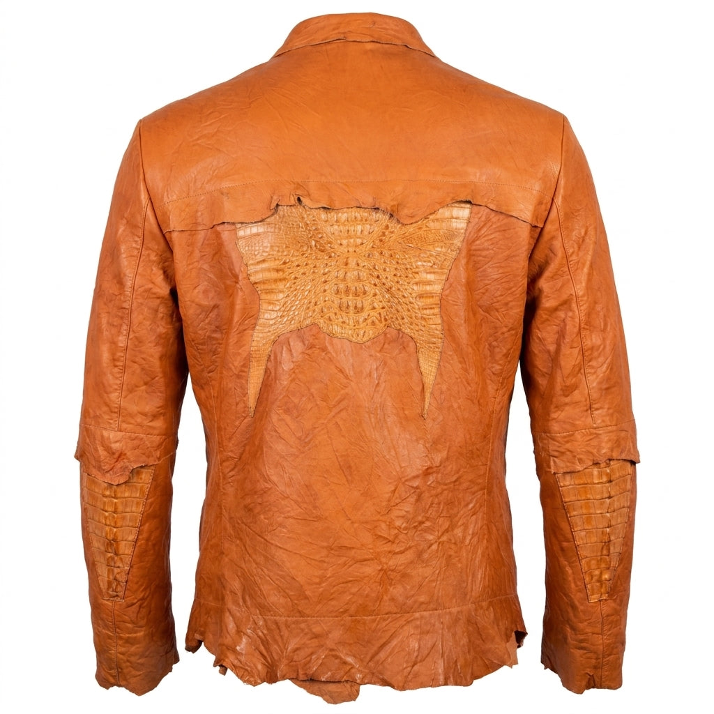 Kashani LUX Cognac Raw Cut Alligator Lambskin Bomber Jacket