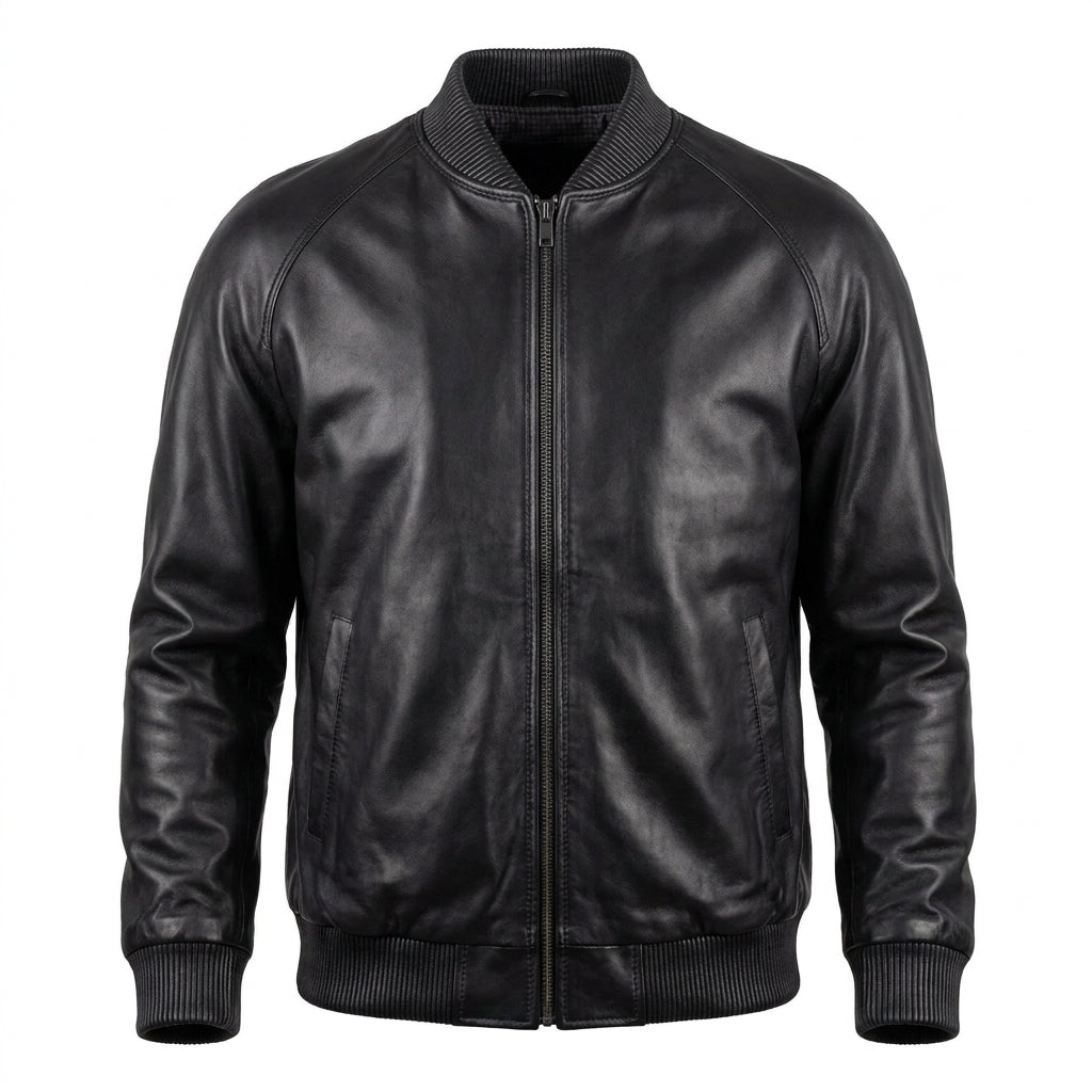 Kashani Black Lambskin Leather Bomber Jacket