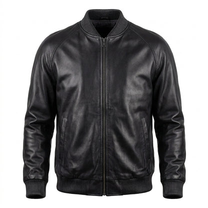 Kashani Black Lambskin Leather Bomber Jacket