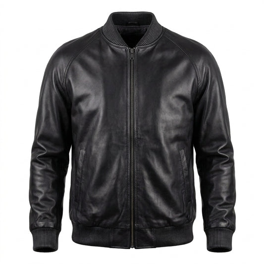 Kashani Black Lambskin Leather Bomber Jacket