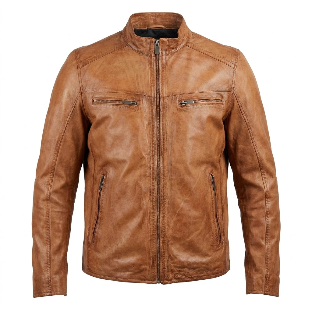 Missani Le Collezioni Cognac Lambskin Leather Jacket