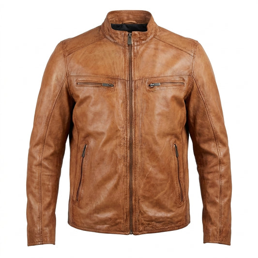 Missani Le Collezioni Cognac Lambskin Leather Jacket
