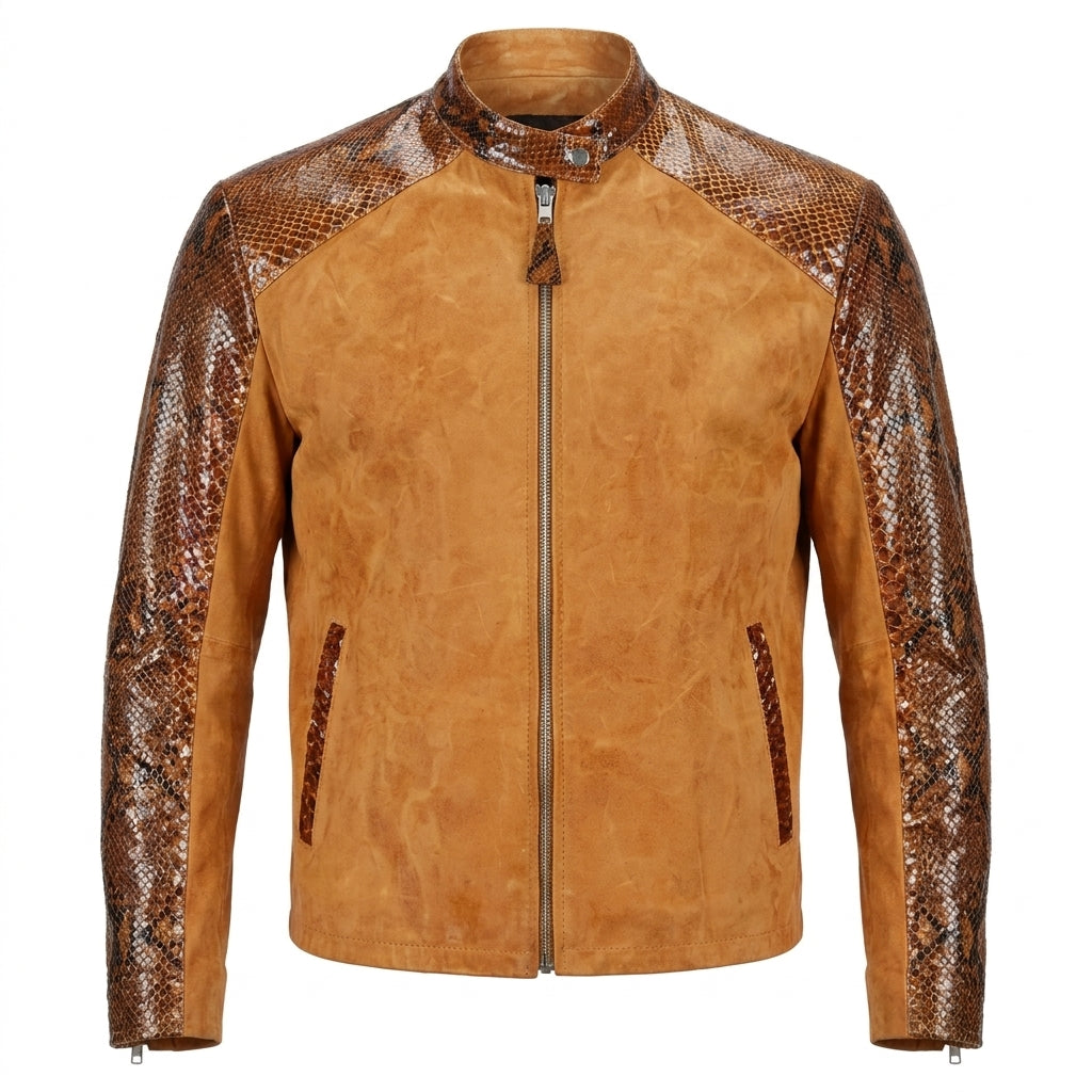Kashani Honey Comb Python Leather Biker Jacket