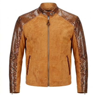 Kashani Honey Comb Python Leather Biker Jacket