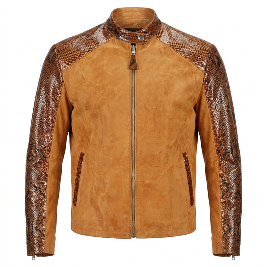 Kashani Honey Comb Python Leather Biker Jacket