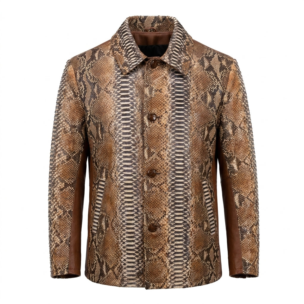 Kashani Natural Python Button Up Leather Jacket