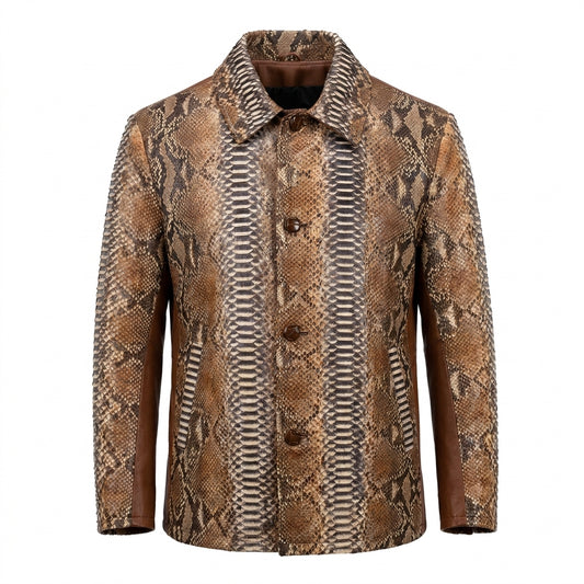 Kashani Natural Python Button Up Leather Jacket