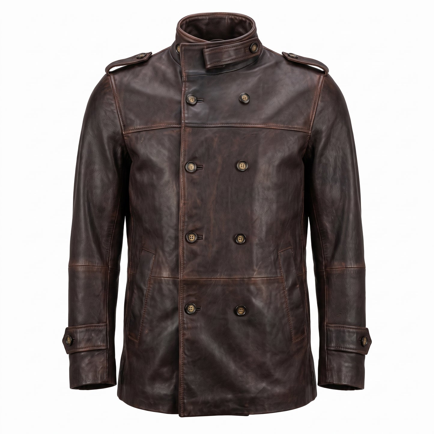 Kashani ID Brown Double Breasted Leather Jacket
