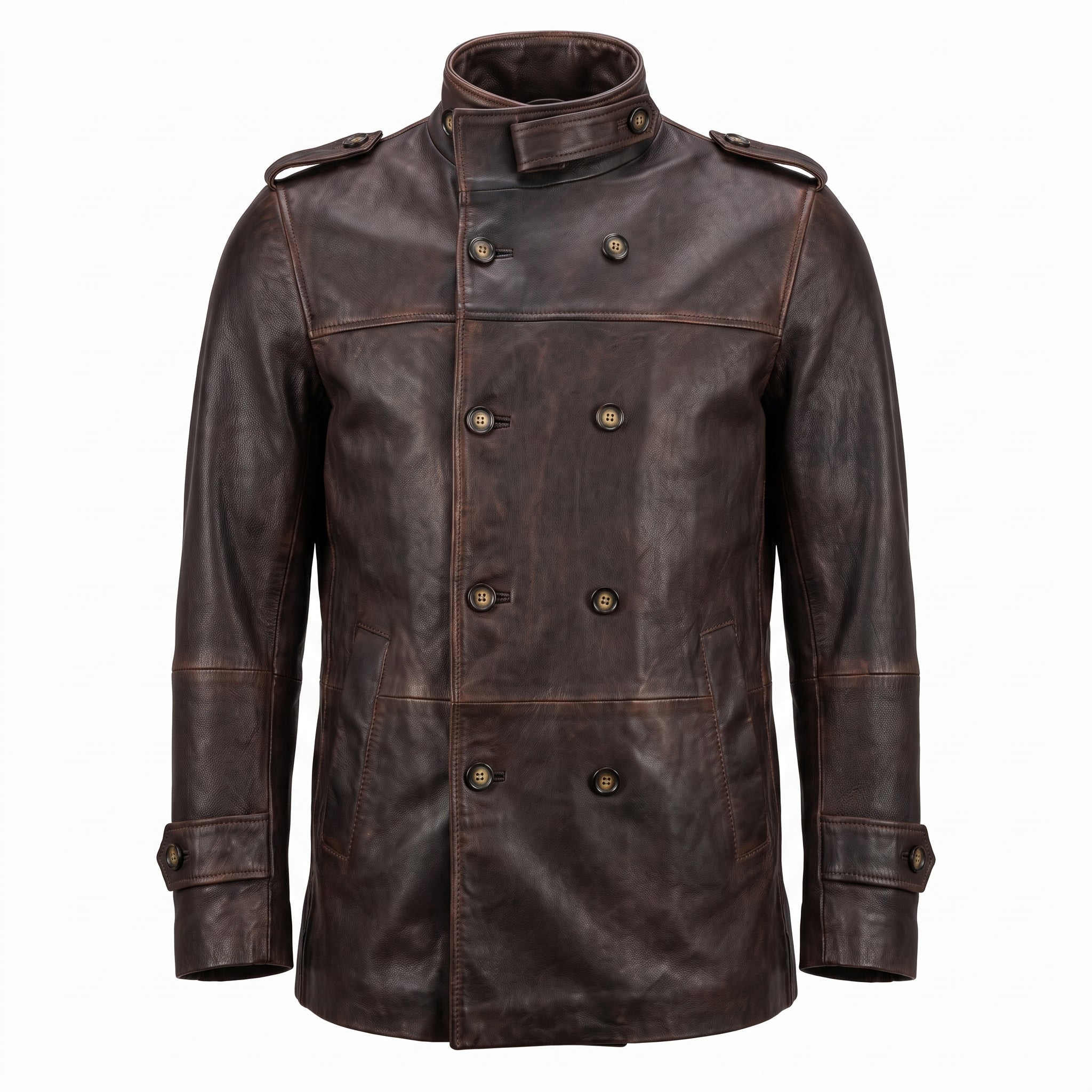 Kashani Brown Double Breasted Leather Jacket
