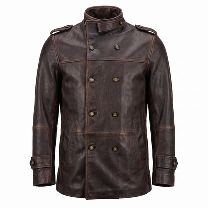 Kashani ID Brown Double Breasted Leather Jacket