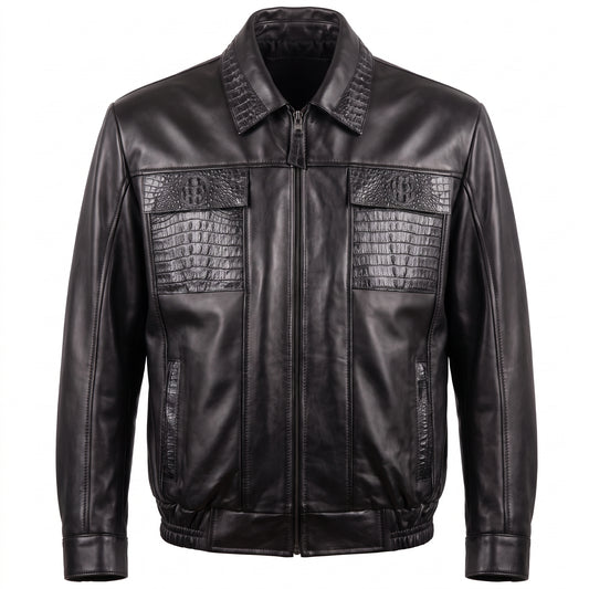 G-Gator Black Alligator Bomber Jacket