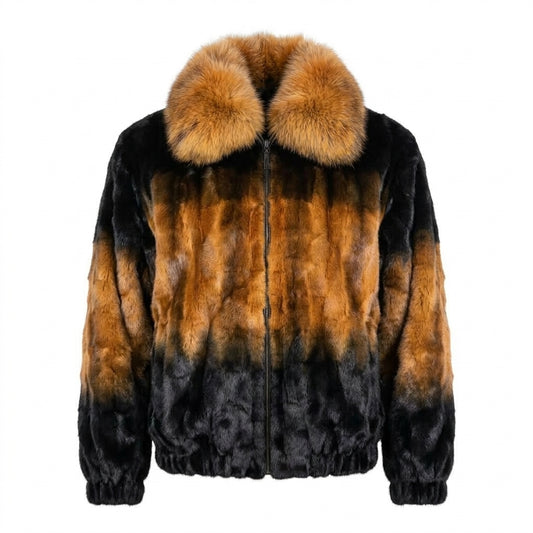 Kashani Whisky Fade Diamond Cut Mink Coat / Fox Fur Collar