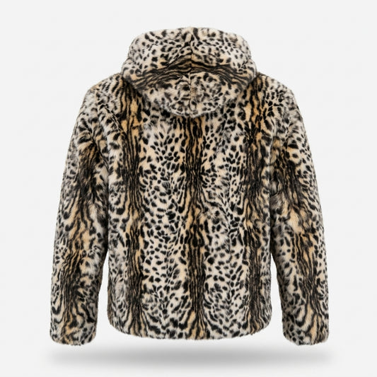 Kashani Men's Cheetah Design Rabbit Fur Bomber Jacket