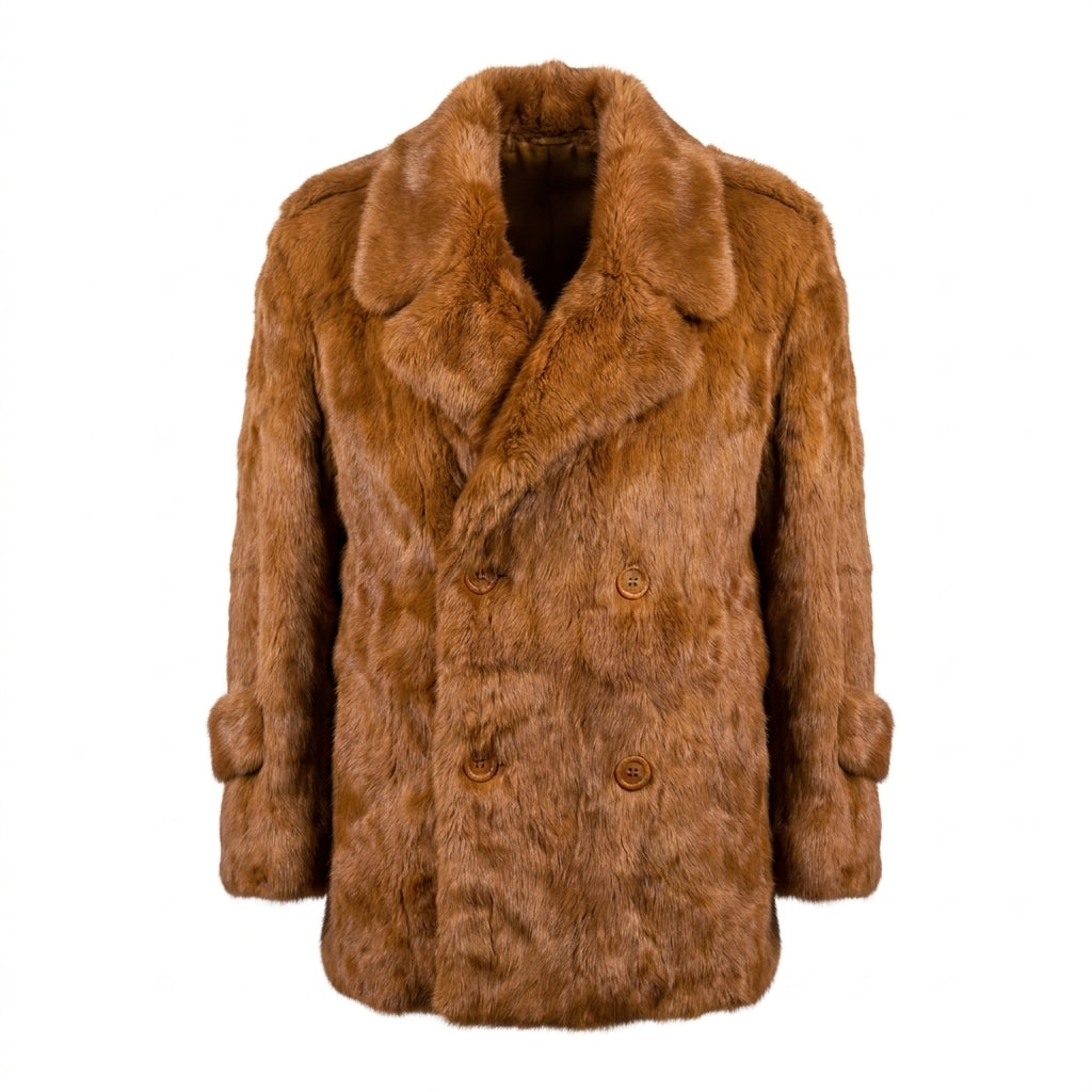 Kashani Men's Cognac Rabbit Fur Peacoat