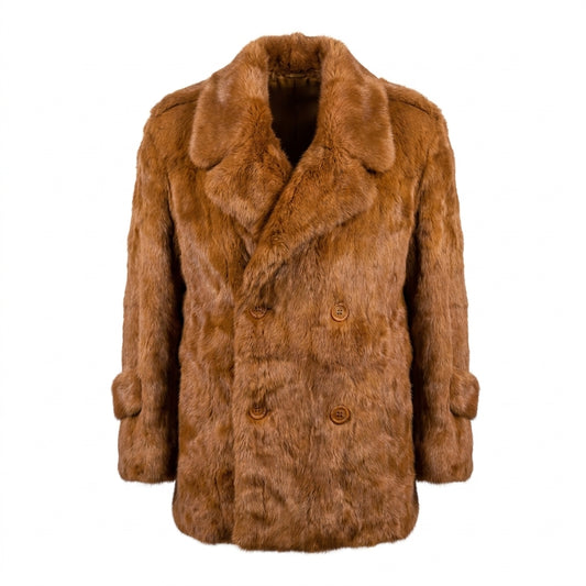 Kashani Men's Cognac Rabbit Fur Peacoat