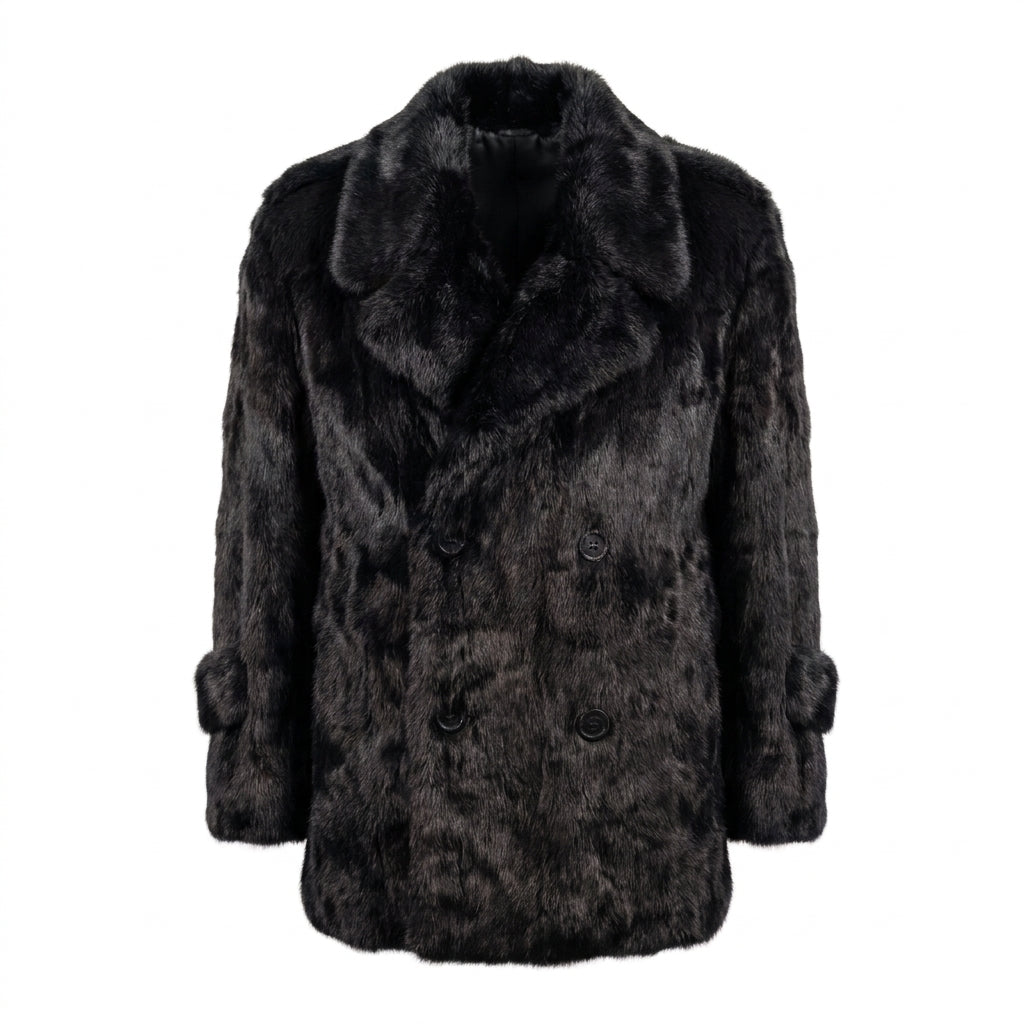 Kashani Men's Black Rabbit Fur Peacoat