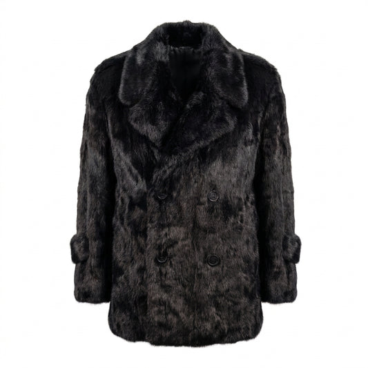 Kashani Men's Black Rabbit Fur Peacoat