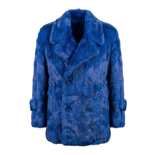 Kashani Men's Royal Blue Rabbit Fur Peacoat
