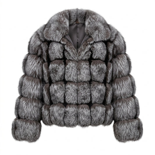 Kashani Men's Spliced Natural Silver Fox Fur Coat