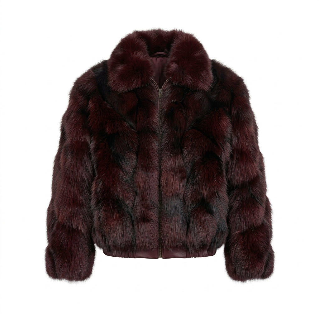 Kashani men's burgundy fox fur coat