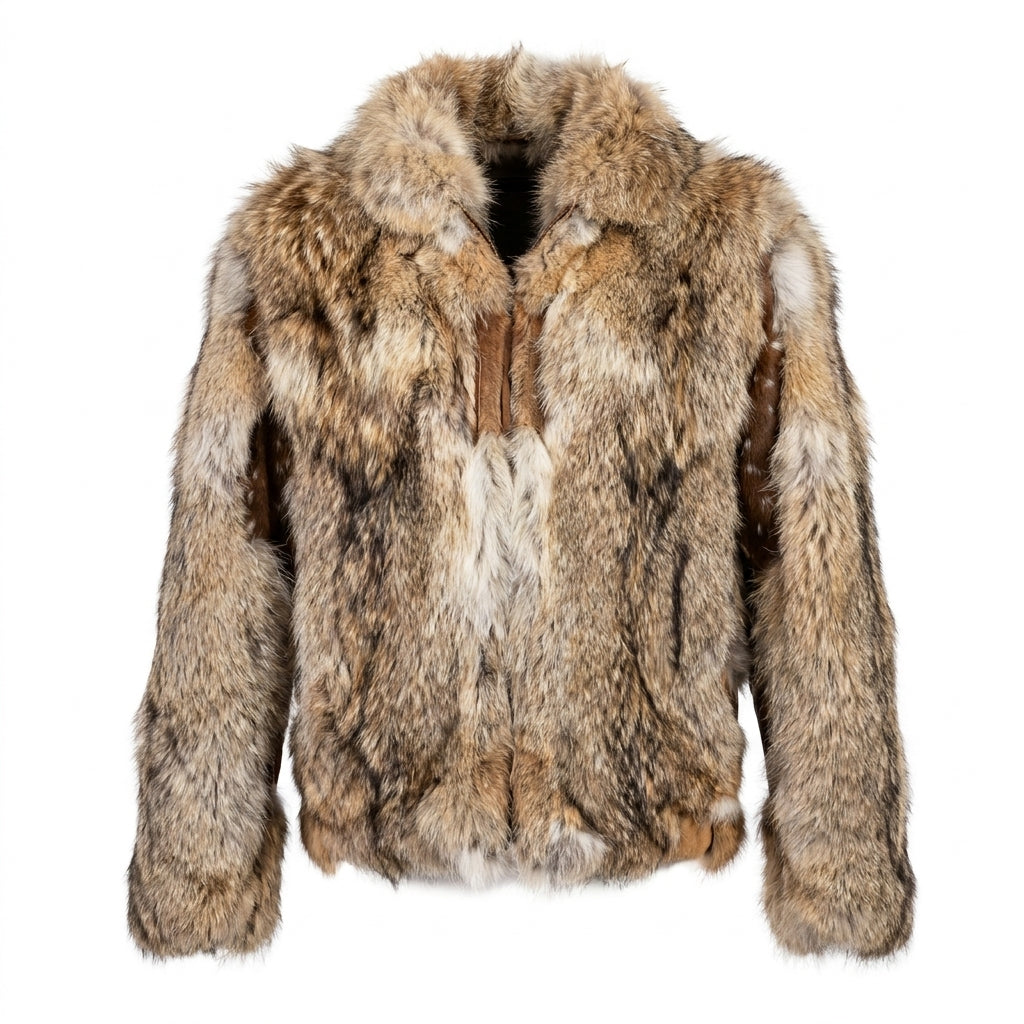 Kashani Natural Coyote Fur & Antelope Hooded Jacket