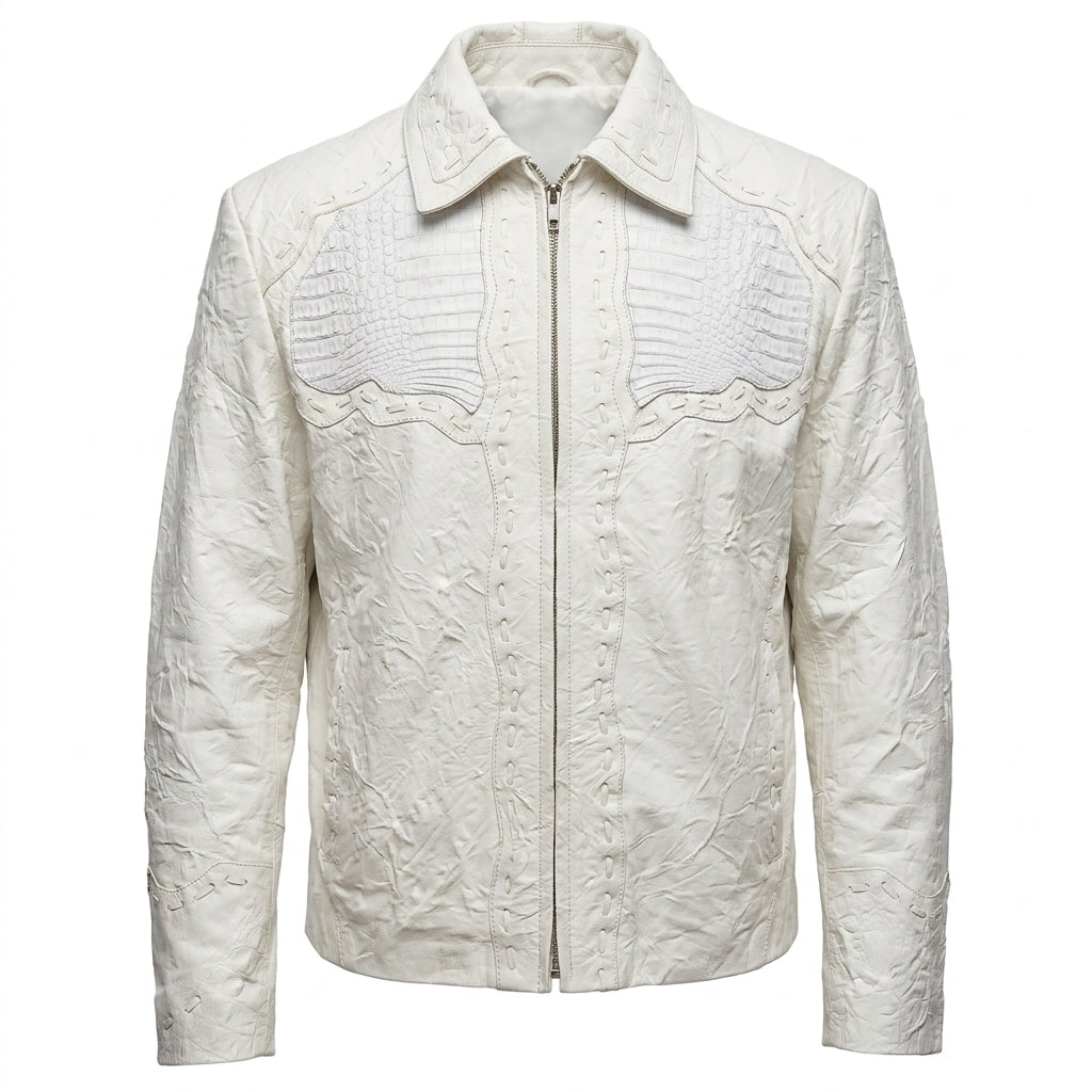 Safari Men's Laced Alligator/Washed Lambskin Bomber Jacket