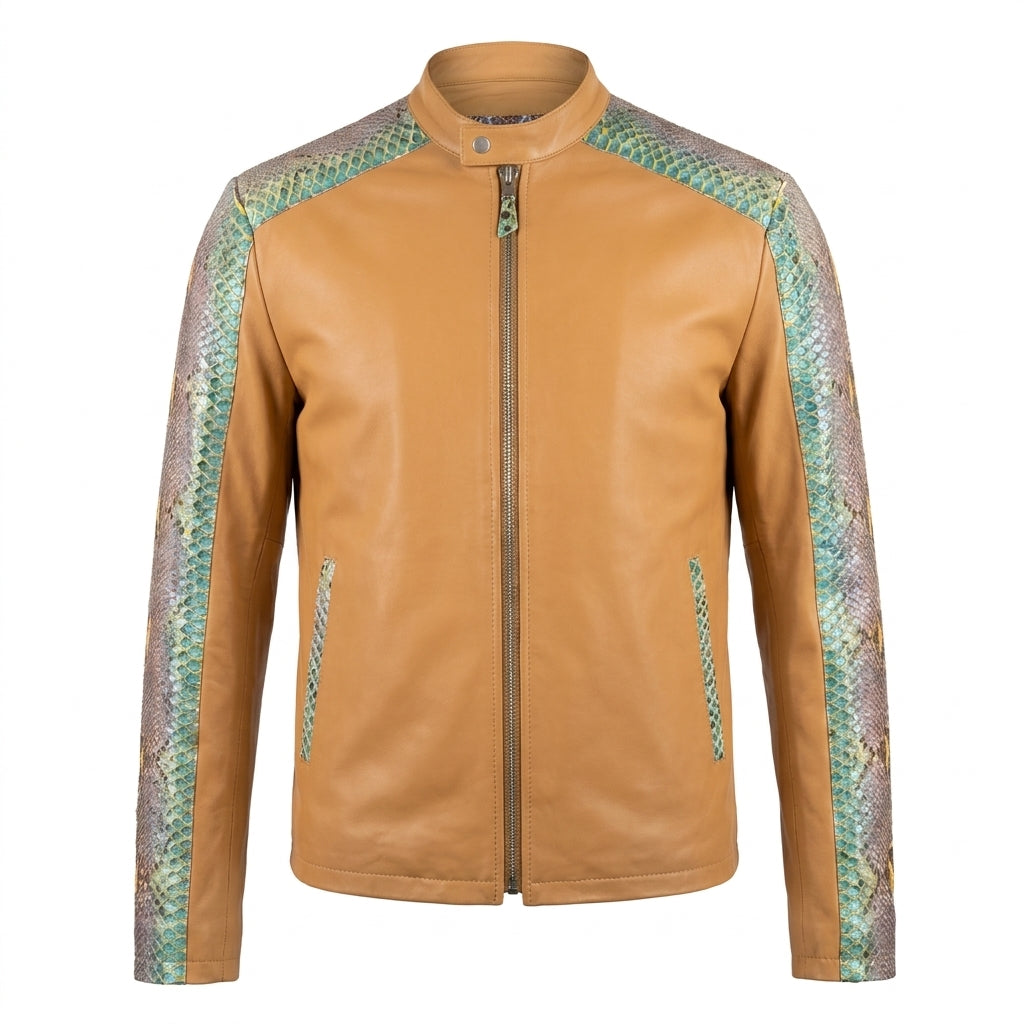 Kashani Iridescent Python Snake Skin Peanut Bomber Jacket