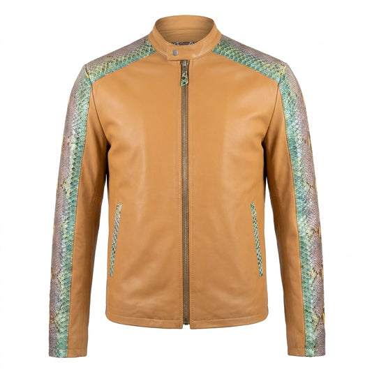 Kashani Iridescent Python Snake Skin Peanut Bomber Jacket