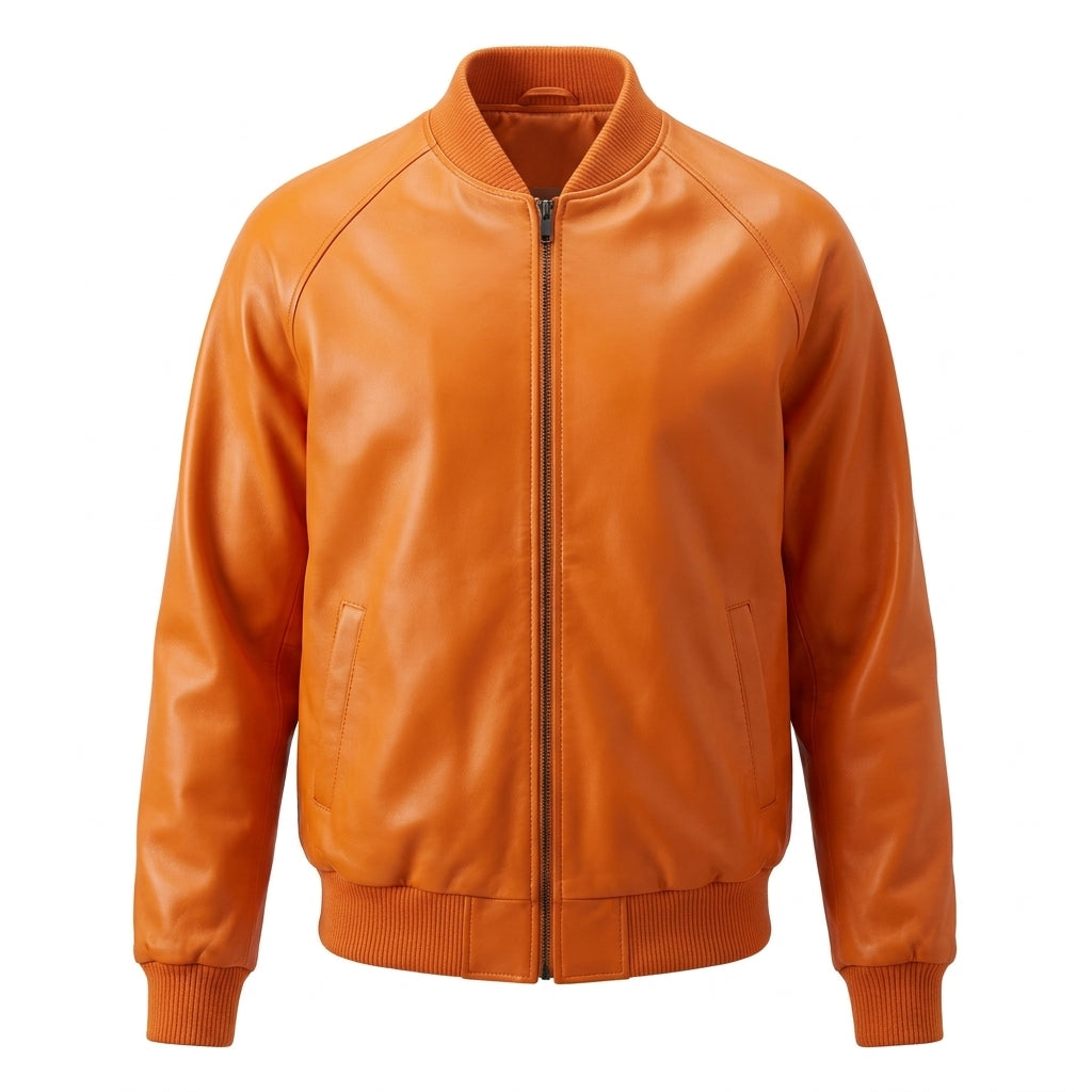 Tangerine Naked Lambskin Bomber Jacket
