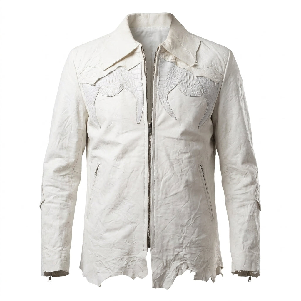 Kashani LUX White Raw Cut Alligator Lambskin Bomber Jacket