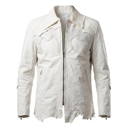 Kashani LUX White Raw Cut Alligator Lambskin Bomber Jacket