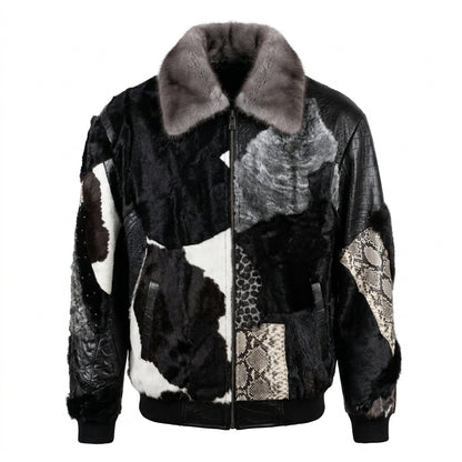 Kashani Black Patchwork Persian Lamb, Python & Crocodile Bomber Jacket