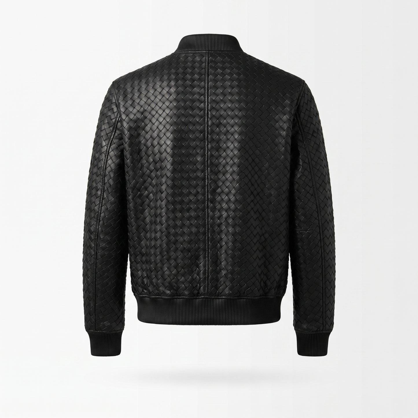 Kashani ID Black Handwoven Leather Bomber Jacket