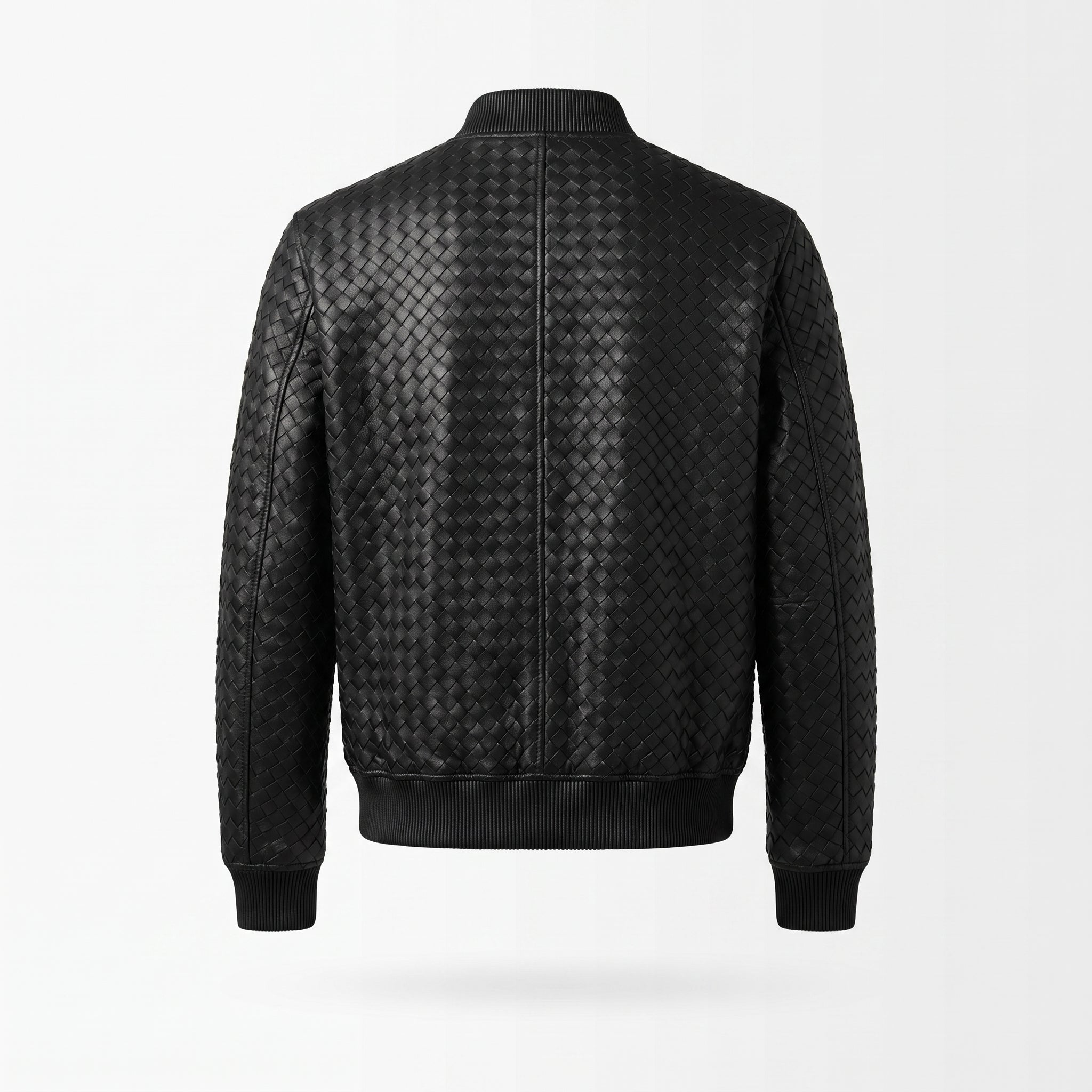 Kashani Black Handwoven Leather Bomber Jacket