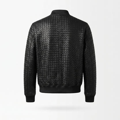 Kashani ID Black Handwoven Leather Bomber Jacket
