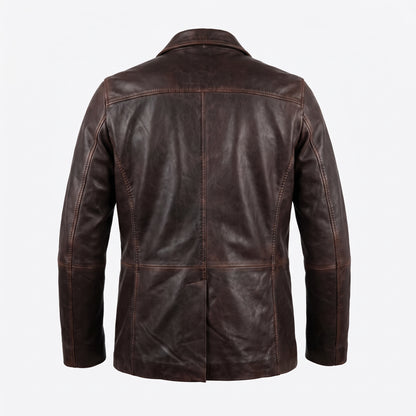 Kashani ID Brown Double Breasted Leather Jacket