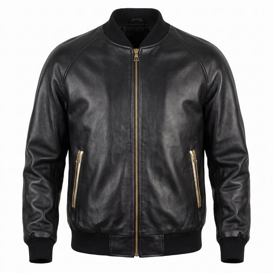 G-Gator Black/Gold Lambskin Bomber Jacket